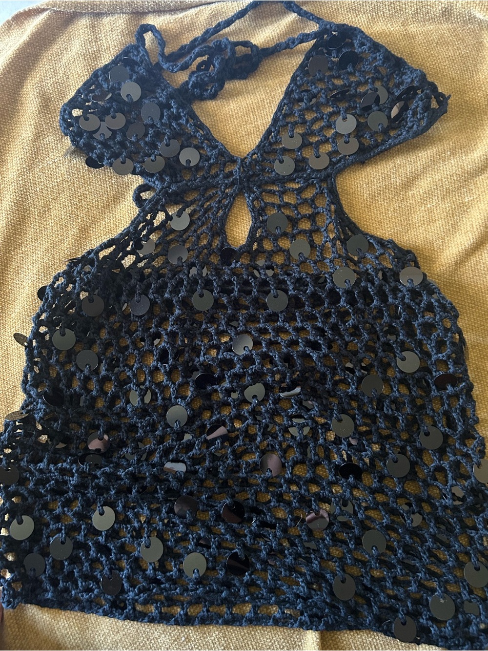 SHEIN Navy Crochet Sequin Swim Coverup
